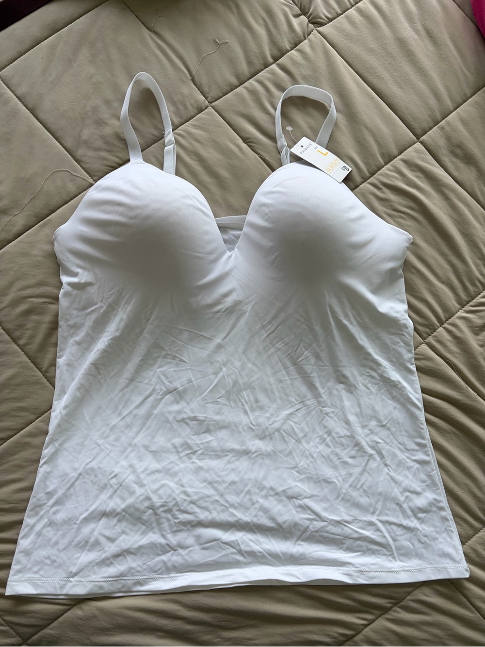 Ladies Primark White Spaghetti Strap Tank Top (With Bra)